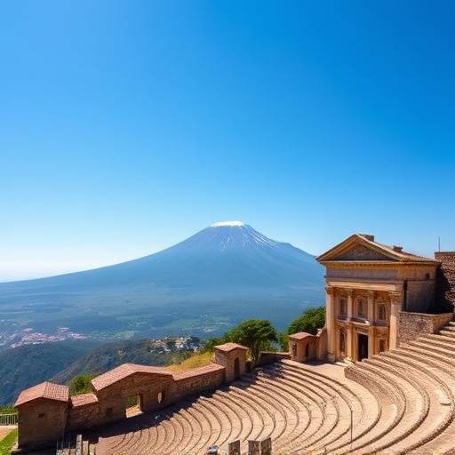 Il Teatro Greco di Taormina con l'Etna sullo sfondo.